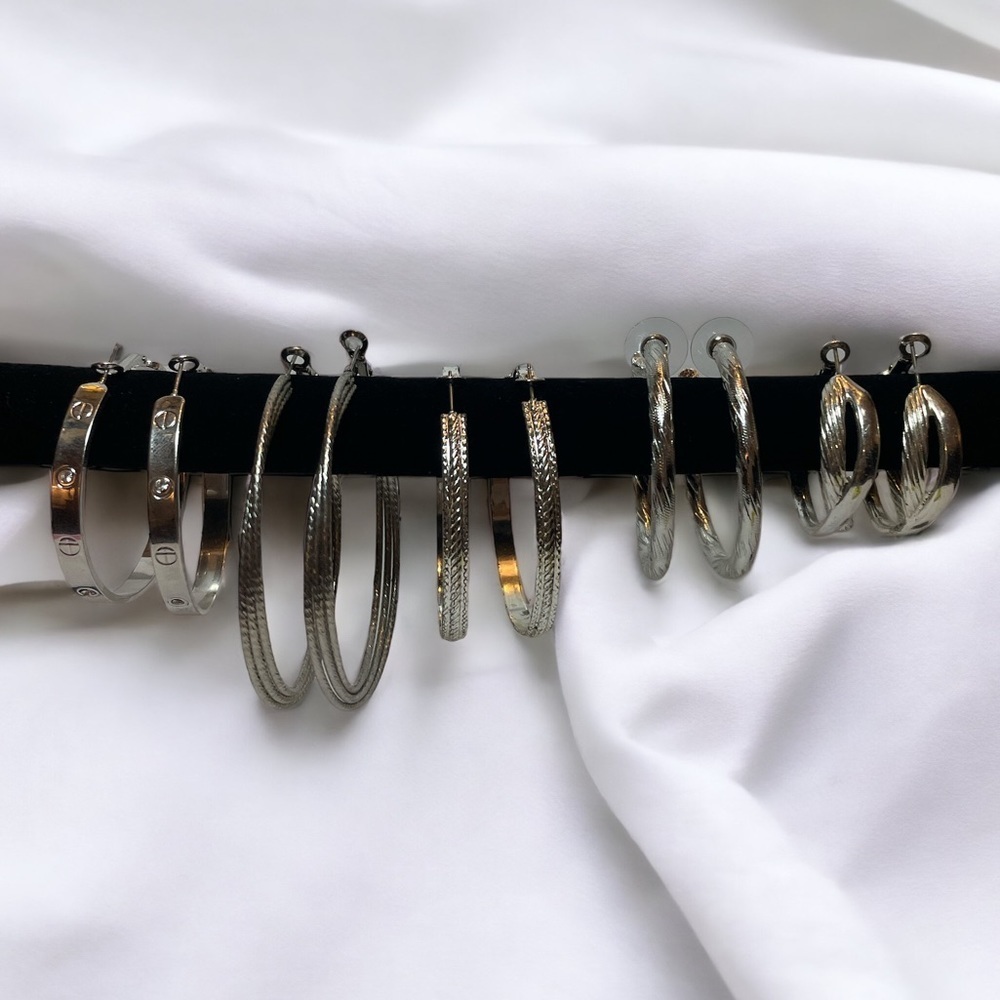 Silver Hoops Set Of 5 Earrings